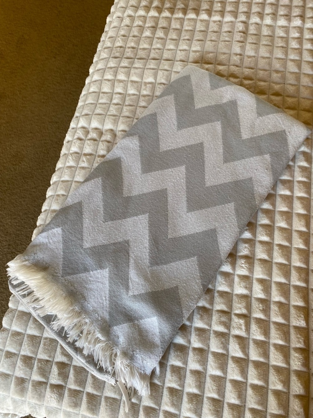 Riviera Towel Company Chevron Fringe Throw in Light Gray